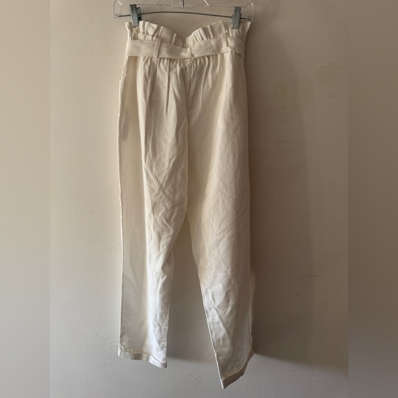 NEW! Zara TRF White Paperbag Tie Belt Straight Leg Pants With Pockets - Picture 5 of 7